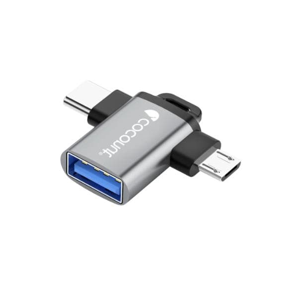 coconut OT03 USB 3.0 to Micro USB + Type C, OTG Adapter, Aluminium Body 2 in 1 Type C Converter, High Speed Data Transfers upto 5gbps (Grey)