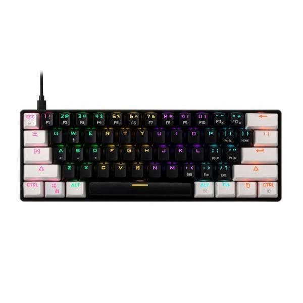 Gamdias Aura GK2 60% Tactile Red Switches Mechanical Gaming Keyboard (Black - White) - 1