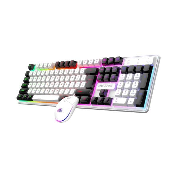 Ant Esports KM1610 LED Keyboard and Mouse Combo, 104 Keys Rainbow Backlit Keyboard and 7 Colour RGB Mouse, White Gaming Keyboard and Mouse Combo for PC Laptop Xbox PS4 Gamers and Work - 1