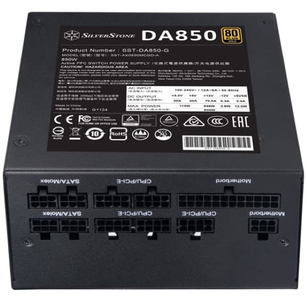 SilverStone DA850 Gold SMPS - 850 Watt 80 Plus Gold Fully Modular Power Supply - 5
