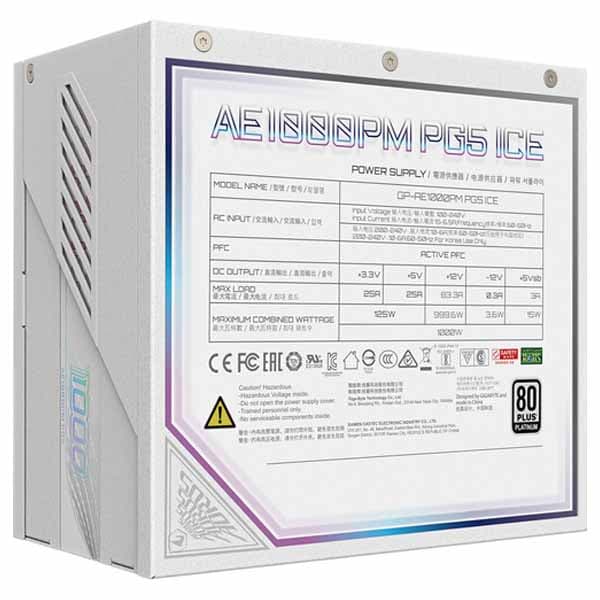 Gigabyte AORUS ELITE ICE 1000W 80 PLUS Platinum Modular ATX Power Supply (White) - 3