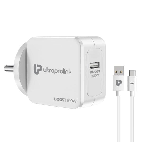 UltraProlink 100W Mobile Fast Charging Compatible for One Plus, Oppo, Realme, Xiaomi, Moto | Supports Dash,Warp,Super Dart,SuperVooC,Dart, QC3.0 | 1m USB-A to USB-C Cable | UM1136 | Boost 100 | White
