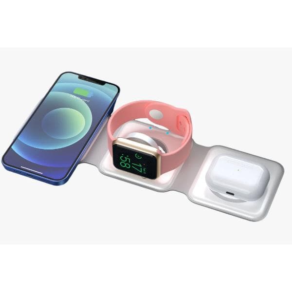 UltraProlink UM1006FW Magnetic Mag-Safe 3 in 1 Foldable 20W Wireless Fast Charger Vylis Fold 20 |with 18W Charger |15W Output for Phones,2.5W for Watch,5W for Airpods & Wireless Earbuds White - 1