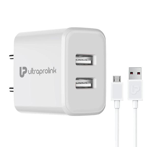 UltraProlink UM1156 2.4A/12W Dual USB Fast Charging Wall Charger/USB Travel Adapter| Boost12 |1m Micro USB Charging Cable | iPhone 15/14/13/12, Galaxy Series, Nothing Phone, Pixel Series UM1156