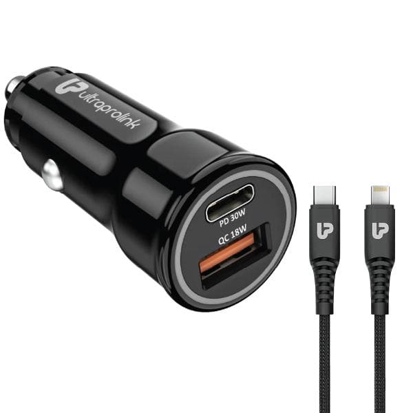 UltraProlink Mach 48 PD/QC3.0/PPS Car Charger (48W) with C2L Cable 1m (UM1157L) - 1
