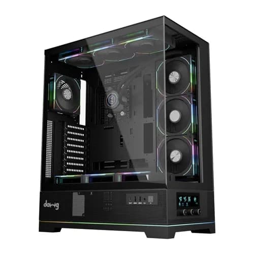 daWg Y' Series 990 Mid-Tower Glass Gaming Cabinet/Case, Pre-Installed 360mm Display AIO, 10 RPM Indicator Fans, Control Dashboard, Support Vertical GPU, EATX, ATX, mATX, Mini ITX, ARGB, USB-C (Black)