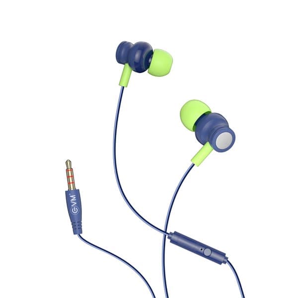 EVM 3.5mm Jack Wired EVM-HF-03 Earphone - Stereo Sound - Built-in Mic with Call & Music Control - Magnetic Lock Design - 1 Year Warranty (Blue) - 1
