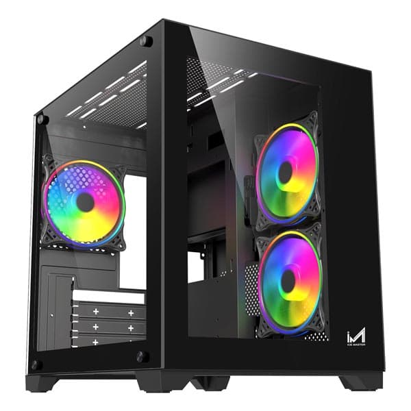 ICEMASTER Dynamite Mid-Tower Computer Case/Gaming Cabinet | Supports Micro-ATX, Mini-ITX | Pre-Installed 2 Side Fans, 1 Rear ARGB Fan & 2 Bottom Fans (Black) - 1