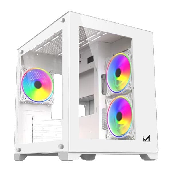 ICEMASTER Dynamite Mid-Tower Computer Case/Gaming Cabinet | Supports Micro-ATX, Mini-ITX | Pre-Installed 2 Side Fans, 1 Rear ARGB Fan & 2 Bottom Fans (White) - 1