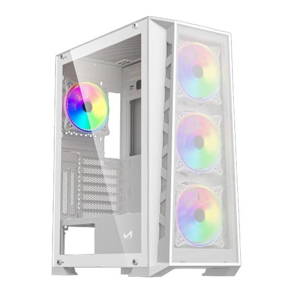 ICEMASTER Frosty Computer Case/Gaming Cabinet | Supports ATX, Micro-ATX, ITX, Motherboard | Pre- Installed 4 x 120mm ARGB Fans (White)
