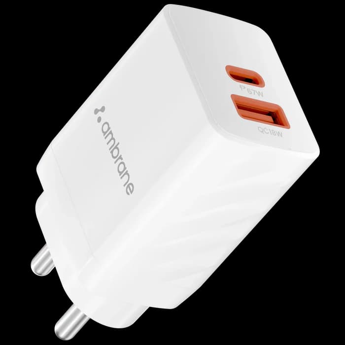 Ambrane Charge 67 67W Dual Port GaN Charger - White - 1