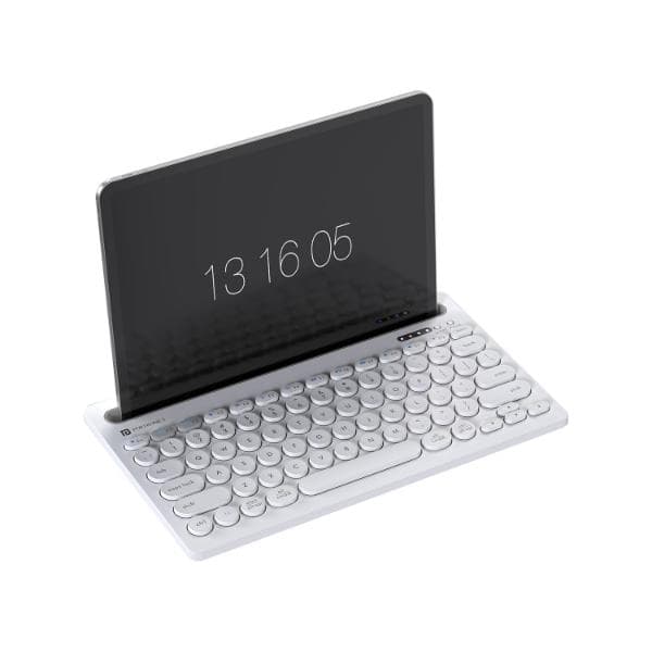 Portronics Bubble Dock Wireless Keyboard with Tablet Holder, Multi-Device Pairing, Rechargeable Battery,Dual Connectivity(2.4 GHz RF & Bluetooth 5.3v) (White) - 1