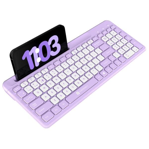 Portronics Bubble Square Wireless Keyboard with Bluetooth + 2.4 GHz USB Receiver (Dual Connectivity), Pair 3 Devices Max, Multimedia Hotkeys, for Laptop, PC, Smartphone, Tablet (Purple) - 1