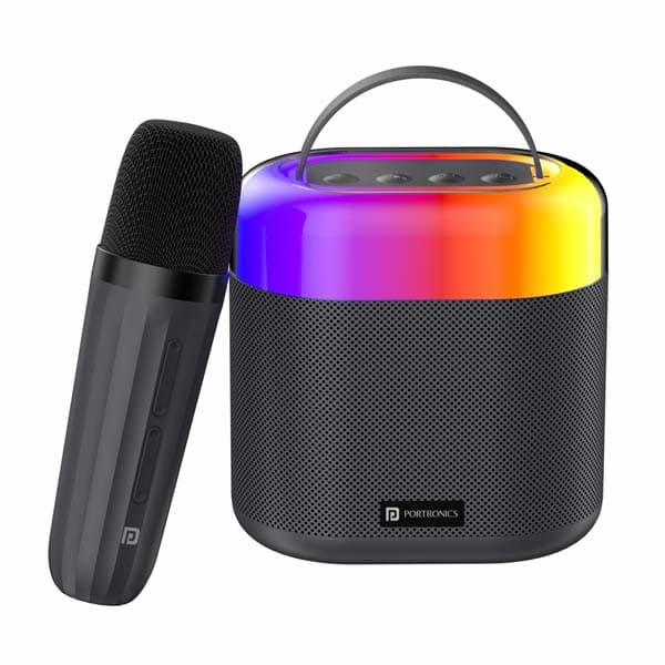 Portronics Dash 3 16W Bluetooth Speaker with Wireless Karaoke Mic, 5 Hours Playtime, Multicolor RGB Lights, 3 EQ Modes, 5 Voice Effects, AUX in, BT5.3v, Micro SD Card, Type C Charging Port (Black) - 1