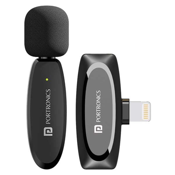 Portronics Dash 7 Omnidirectional 8 Pin Wireless Microphone, Noise Cancellation, Plug & Play, Lapel Wireless Mic for Video Recording, Supports 8 Pin iPhone, iPads (Black) - 1