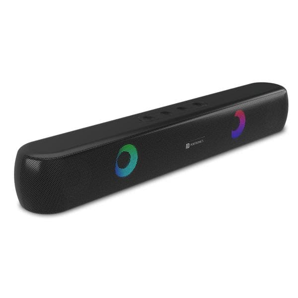 Portronics Decibel 21 10W Wireless Bluetooth Soundbar with LED Lights, TWS Function, Built-in Mic, Built-in FM Radio, USB Port, 3.5mm Aux Slot, Micro SD Slot (Black) - 1