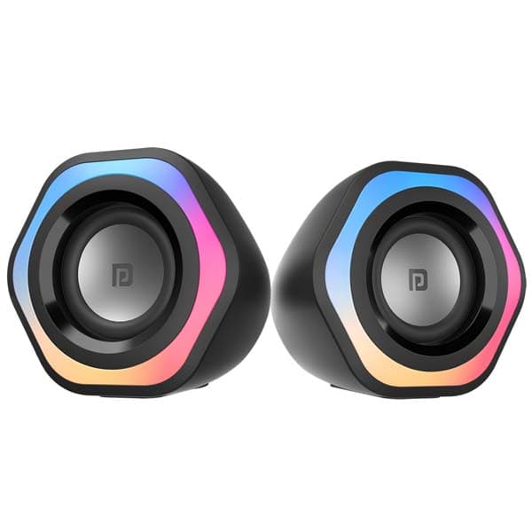 Portronics In Tune 4 6W Portable USB Powered Wired Speaker with Volume Control, 3.5mm AUX in, HD Sound, 2.0 Channel, RGB Lights, Gaming Speaker, Multimedia Speaker for PC, Desktop and Laptop (Black) - 1