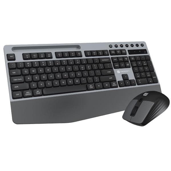 Portronics Key10 Combo Wireless Keyboard and Mouse Set with Wrist Rest, Multimedia Hotkeys, USB Receiver, Adjustable DPI, Long Key Life & Click Life for PC & Laptop (Grey) - 1