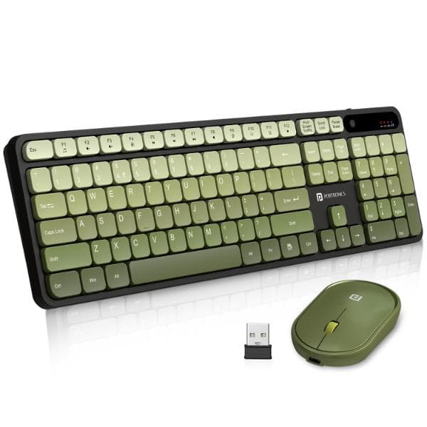 Portronics Key11 Combo Rechargeable Wireless Keyboard and Mouse Set, Bluetooth 5.3&2.4GHz Wireless,Type-C Fast Charging,Gradient Keys, Noiseless Typing, High Precision Mouse, for PC&Laptop(Green) - 1