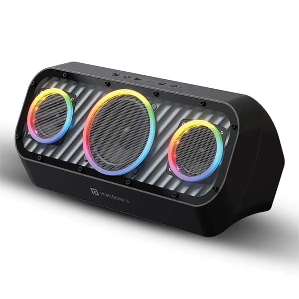 Portronics Microblast 60W HD Sound Portable Party Speaker With Bass Boost Technology, Upto 5 Hours Playtime, 2.1 Channel, RGB LED Lights, Bluetooth 5.3V, AUX In,USB Drive,SD Card, Type C Fast Charging (Black) - 1