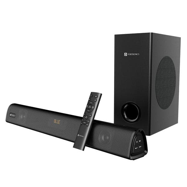 Portronics Pure Sound 106 120W Bluetooth Soundbar with Wired Subwoofer for Deep Bass, 2.1 Channel Home Theatre, HD Sound,3 EQ Modes, BT 5.3V,HDMI, AUX in, USB Port, Sleek Remote Control (Black) - 1
