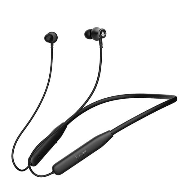 Boat Rockerz 111, 40HRS Battery, Dual Device Pairing, ENx Tech, Low Latency Mode, Fast Charging, BTv5.3, IPX5, Type-C Interface, Bluetooth Neckband, Wireless with Mic Earphones (Active Black)