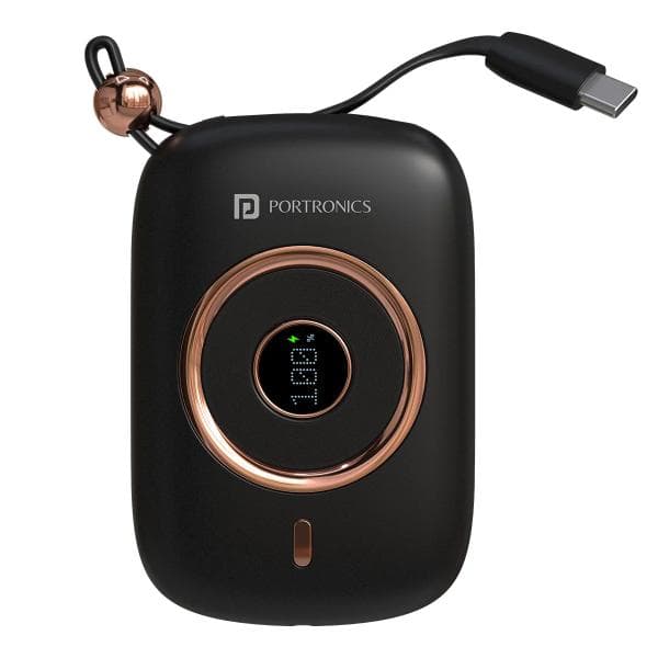 Portronics Power Shutter Pro 35W 10000mAh Super Fast Charging Powerbank with in-Built Type C PD Cable, Type C Input/Output Cable, LED Display, EV Grade Batteries, Support with Android, Apple,Tablet (Black) - 1