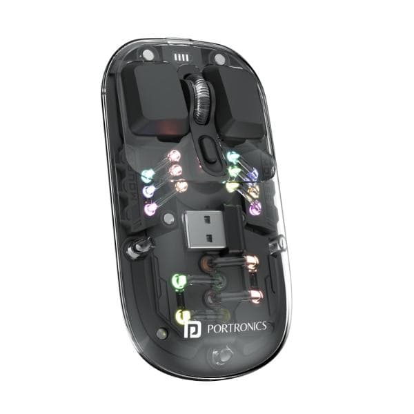 Portronics Toad 5 Transparent Bluetooth Mouse with 2.4 GHz & BT 5.3 Dual Wireless, Rechargeable, RGB Lights, Connect 3 Devices, Sleek Design for Laptop, Smartphone, Tablet (Black) - 1