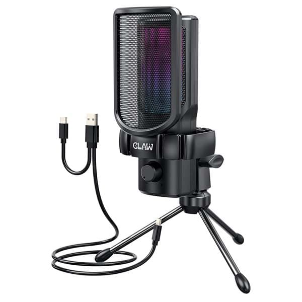 CLAW GM17 Condenser RGB Gaming Mic with Cardioid, Gain Knob, Headphone Monitoring Jack, Touch Mute, Pop Filter, Type-C for Streaming, Podcast, YouTube, Twitch, Discord – Mobile/PC/Mac/PS4/PS5/Tablet - 1