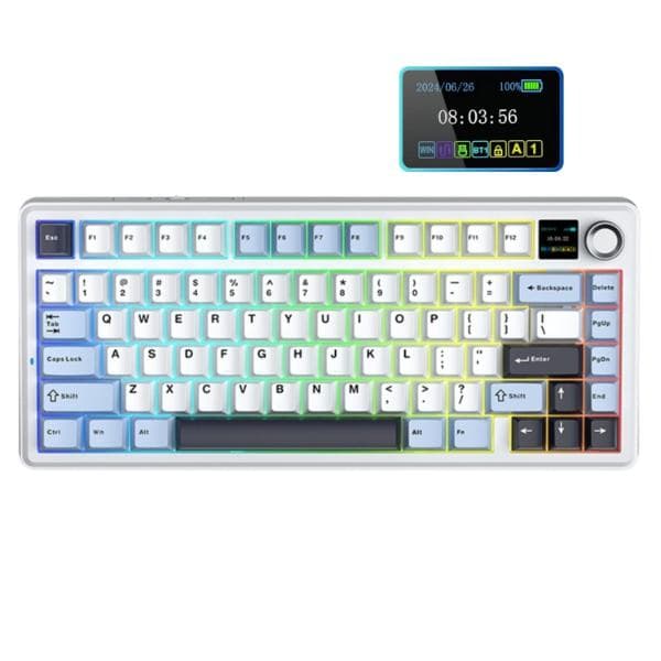 AULA F75 75% 3 in 1 Wireless Mechanical Gaming Keyboard With TFT Screen & Knob | F75Max Ice Blue, Reaper Switch (F75MaxIUR)