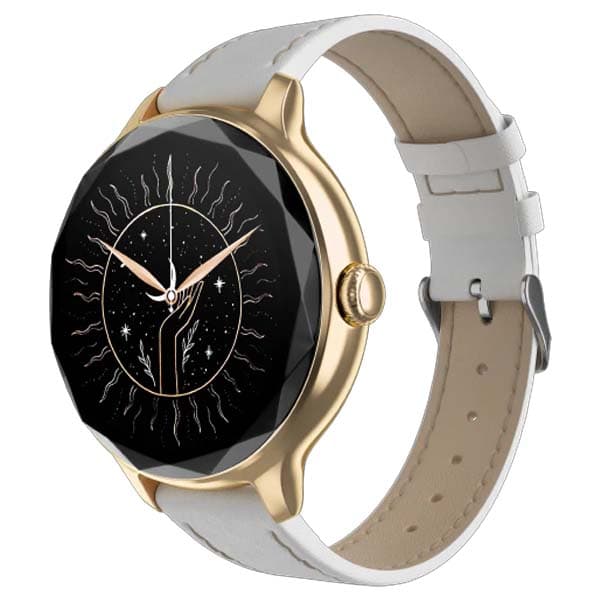 Noise Diva Smartwatch with Diamond Cut dial AMOLED Display Leather Strap 100+ Watch Faces, Female Cycle Tracker for Women (Pearl White)