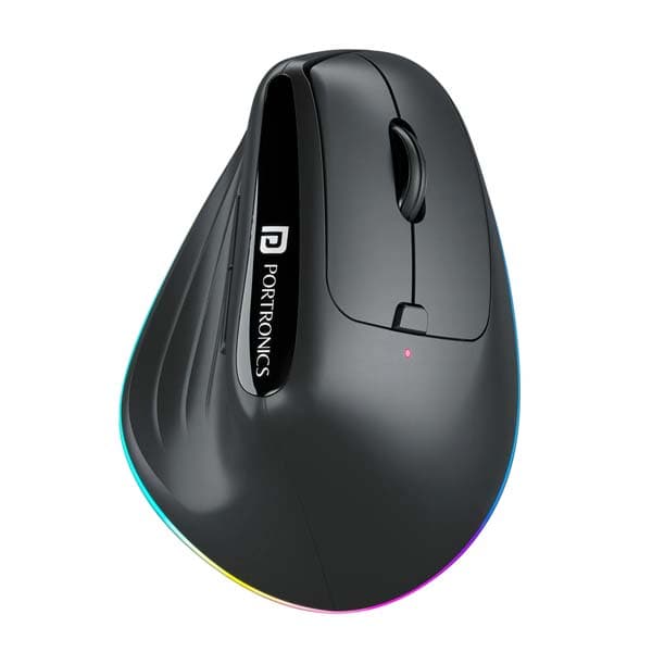 Portronics Toad Ergo 3 Ergonomic Wireless Mouse with RGB, 2400 DPI, Dual Mode BT & 2.4GHz Connectivity, Rechargeable Battery, 6 Buttons, Adjustable DPI, Silent Clicks (Black) - 1