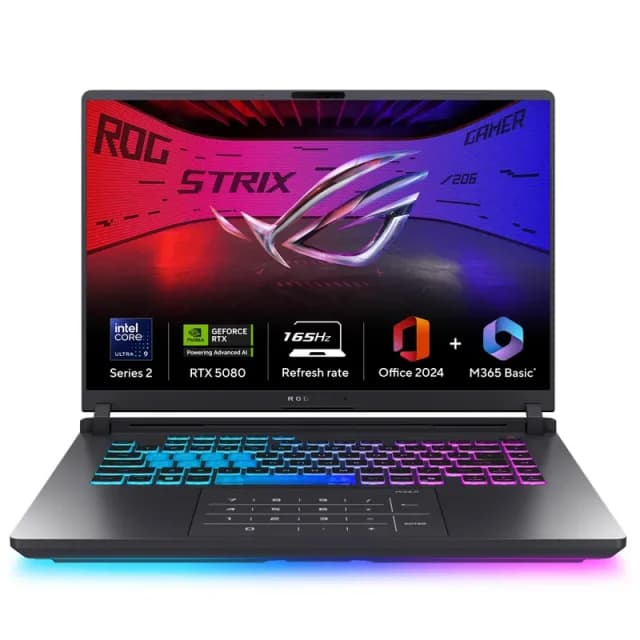 ASUS ROG Strix G16,Intel Core Ultra 9 275HX Gaming Laptop(NVIDIA RTX 5080-16GB/175W TGP/32GB/1TB/FHD+/16"/165Hz/Windows 11/M365 Basic (1Year)*/Office Home 2024/Eclipse Gray/2.65 Kg) G615LW-RV148WS