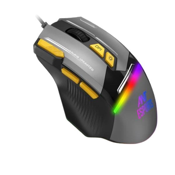 Ant Esports GM333 12800DPI RGB Wired Gaming Mouse Black/Grey/Yellow - 1