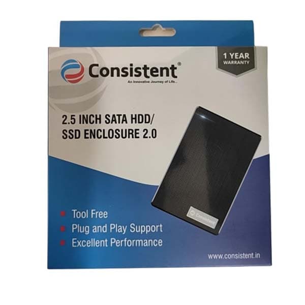 Consistent 2.5ich SATA HDD/ SSD Enclosure 2.0 Portable External Hard Disk Enclosure 7 MM and 9.5 MM Tool Free, Supports - 2