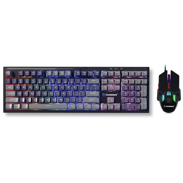 Consistent Avenger Gaming Combo Wired RGB & Mac Support Mouse & Keyboard for Windows, USB Plug-and-Play, Keystrokes, Rainbow Breath Light, 1.5 Cable Length, DPI-3600 7D Mouse, 26 Keys Anti-ghosting.
