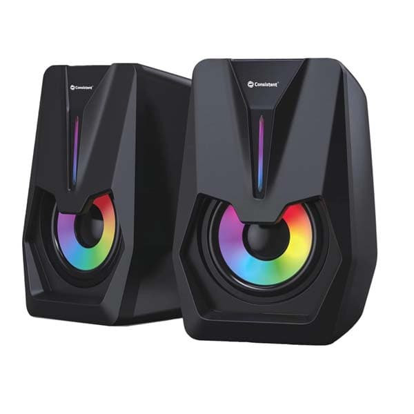 Consistent SA RE GA MA Desktop Computer Speakers, 2.0 Channel, USB Powered, RGB Lighting, Black - 1