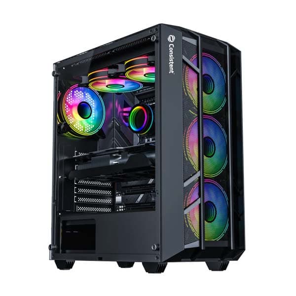 Consistent Spectrum Gaming Cabinet 2009 | Material : 0.4mm SPCC Black Coating | Support: ATX/M-ATX/ITX | with Tempered Glass Side Panel | 6 FRGB Cooling Fan