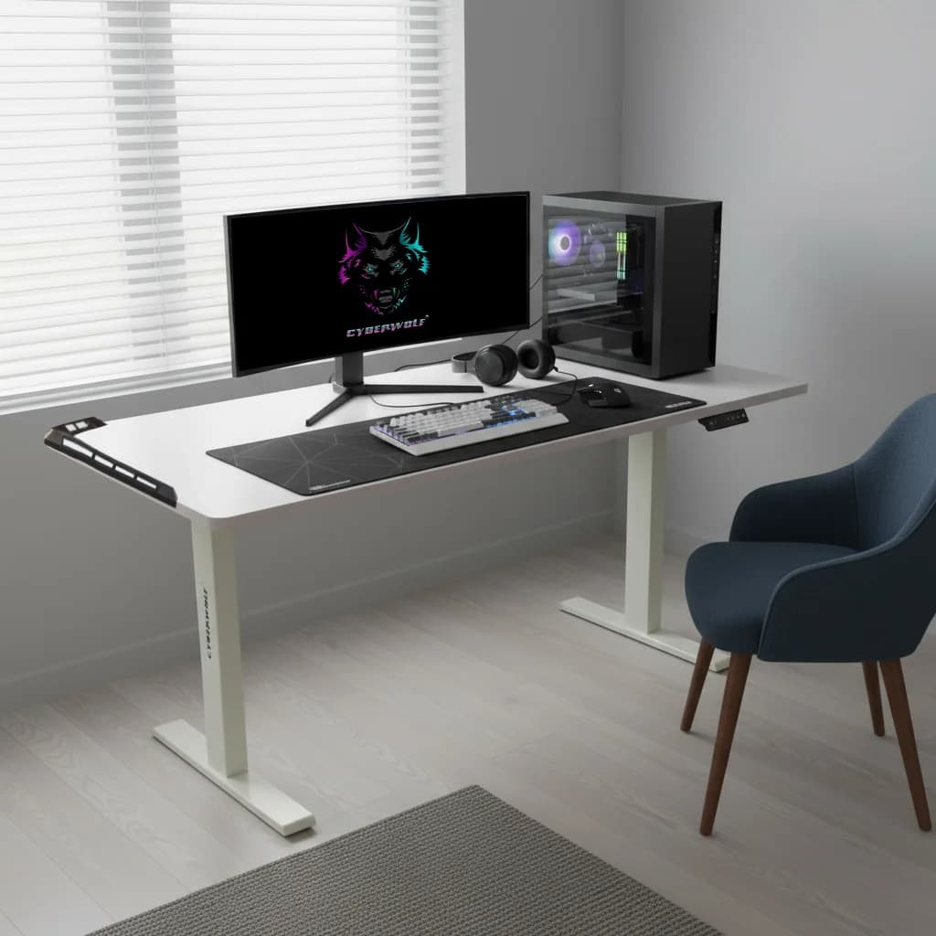 Cyberwolf Hydraulic RGB Gaming Table Regular (1100mm x 600mm) White