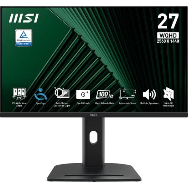 MSI PRO MP275QPG, 27-inch IPS 2560 x 1440 (QHD), 100Hz, HDMI, DP, 1ms, Black