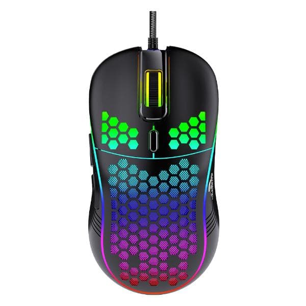 TAG Gamerz Fusion RGB Gaming Mouse Black USB Wired, Honeycomb Design, 4800 DPI Optical Sensor, 6 Buttons, 3 Million Clicks, 7 RGB Lighting Effects, 1.5m Braided Cable, for Windows Mac Linux PC Laptop - 1