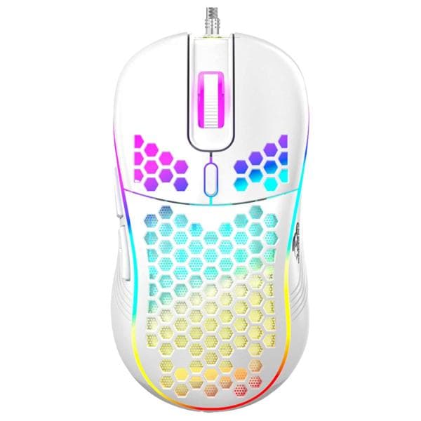TAG Gamerz Fusion RGB Gaming Mouse White USB Wired, Honeycomb Design, 4800 DPI Optical Sensor, 6 Buttons, 3 Million Clicks, 7 RGB Lighting Effects, 1.5m Braided Cable, for Windows Mac Linux PC Laptop