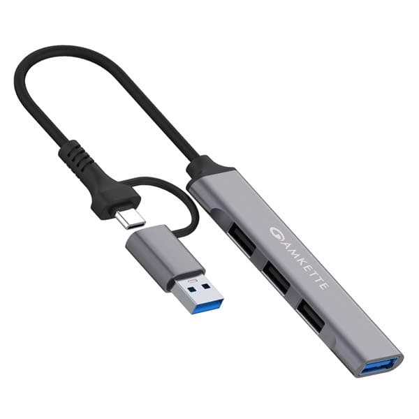 Amkette 4 Port Hybrid USB 3.0 Hub Type C+A - (Grey)