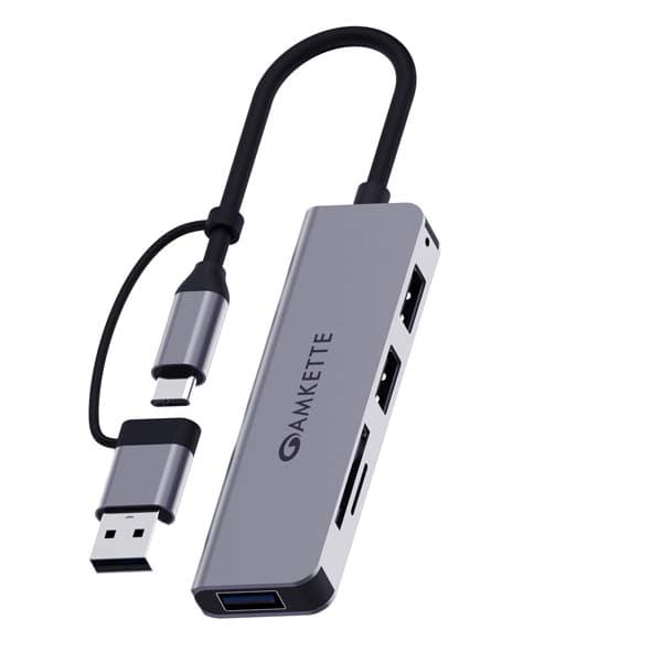 Amkette Type A+C 5 in 1 USB 3.0 Hub - (Grey) - 1