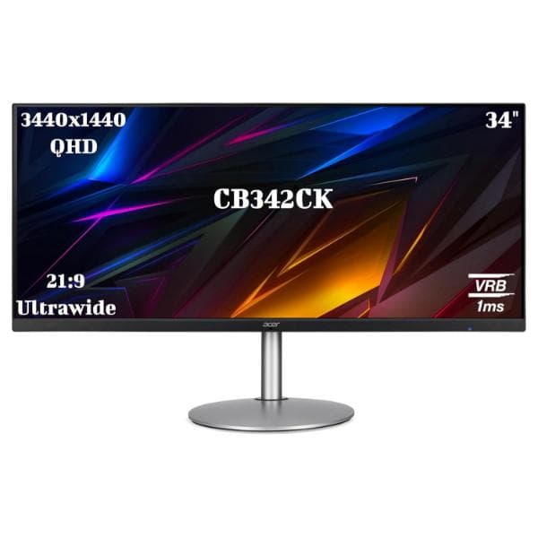 Acer CB342CK 34 Inch (86.36 Cm) IPS Ultrawide (21:9) QHD 3440 X 1440 Pixels LCD Monitor with LED Backlight I AMD Radeon Freesync I HDR Ready, 1MS VRB I 75Hz Refresh | (Silver) - 1