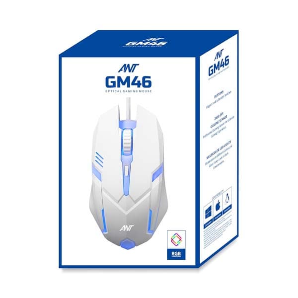 Ant GM46 Wired Optical Gaming Mouse (White) - 2