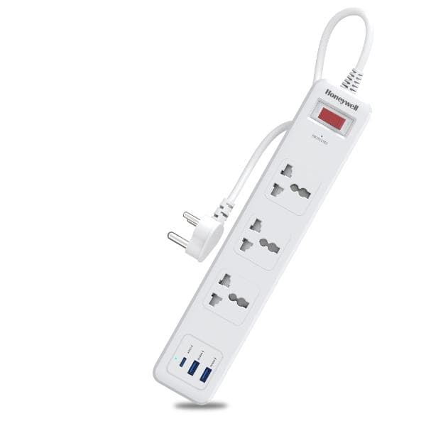 Honeywell 3 Outlet Surge Protector with 1xType C with PD & 2xUSB – White - 1