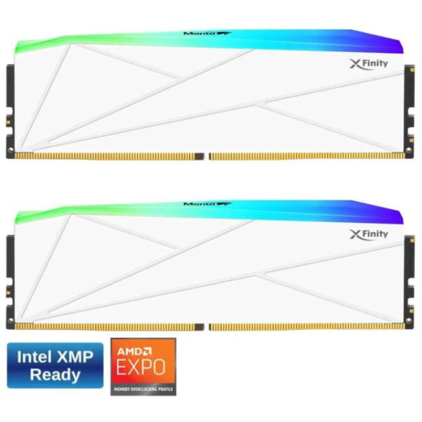 V-COLOR Manta XFinity RGB DDR5 64GB (32GBx2) 6000MHz XMP 3.0 & AMD EXPO CL30 (White)