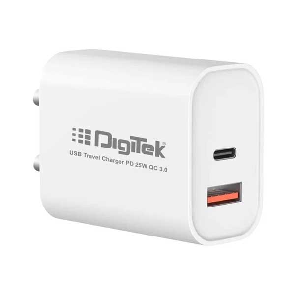 Digitek 25W USB-C PD & QC Power Delivery PD3.0 Dual Port Fast Wall Charger for Lightning and Type-C Devices (DM PD QC 25W)