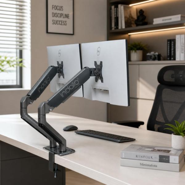Indalio Gas Spring Dual Monitor Arm Desk Mount for 13-32 Inch Monitors